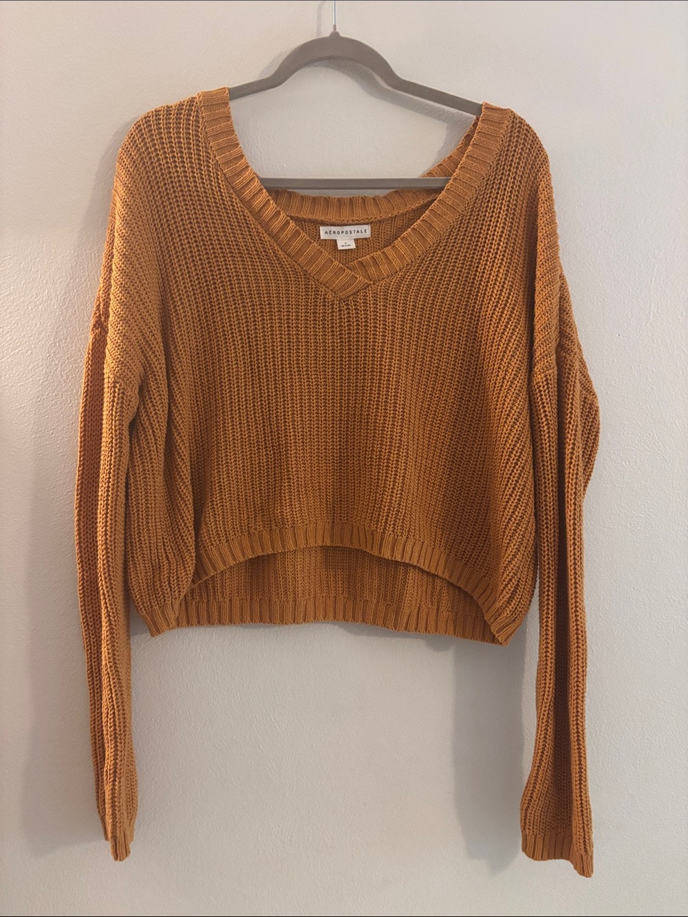Aeropostale Women's V-Neck Cropped Sweater in Rusty Orange